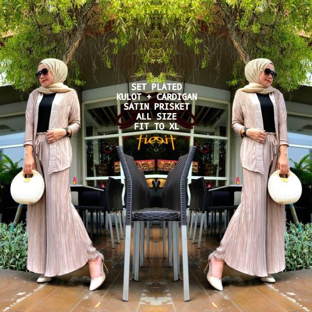 READY STOK SIAP KIRIM SET PLATED KULOT + CARDIGAN BY VIVORIE