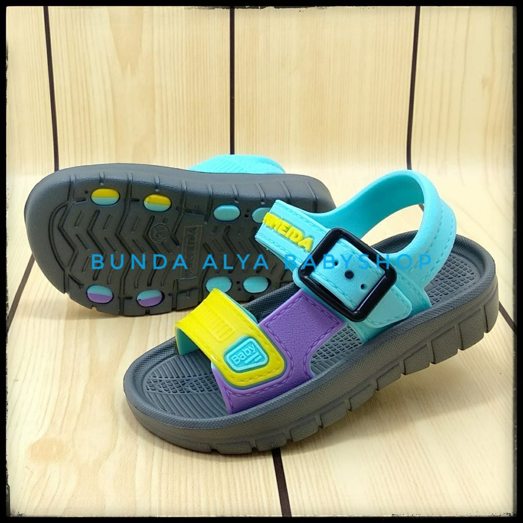 Sendal Anak Laki Laki 6 - 12 Bulan Tali BIRU KUNING - Sepatu Sandal Anak Cowok Karet Anti Licin Size 19 - 21 - Sandal Gunung Anak Laki Laki