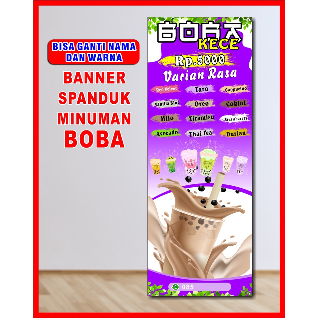 Spanduk  Minuman Boba, banner Minuman Boba ukuran 60 x 160 cm COD