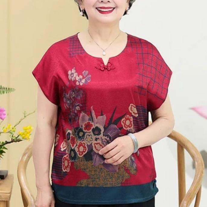 Promo Atasan Blouse Cheongsam Baju Imlek Orang Tua Qipao Lunar Top Floral Cs