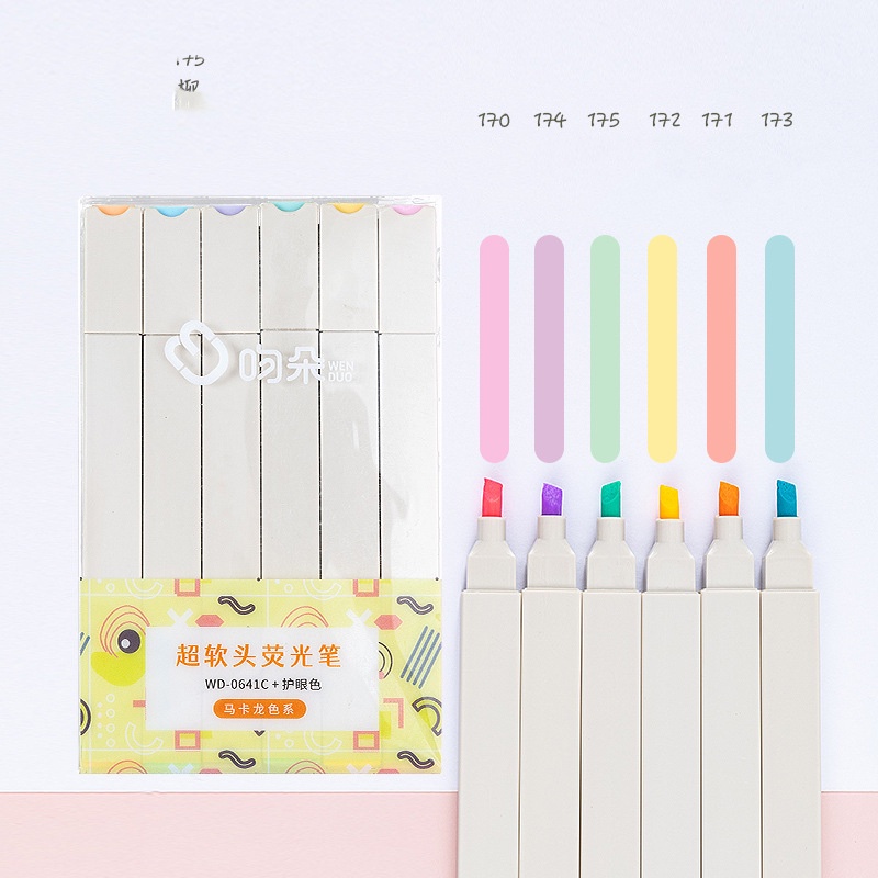 6pcs / Set Spidol Highlighter Ujung Kotak Aneka Warna Terang