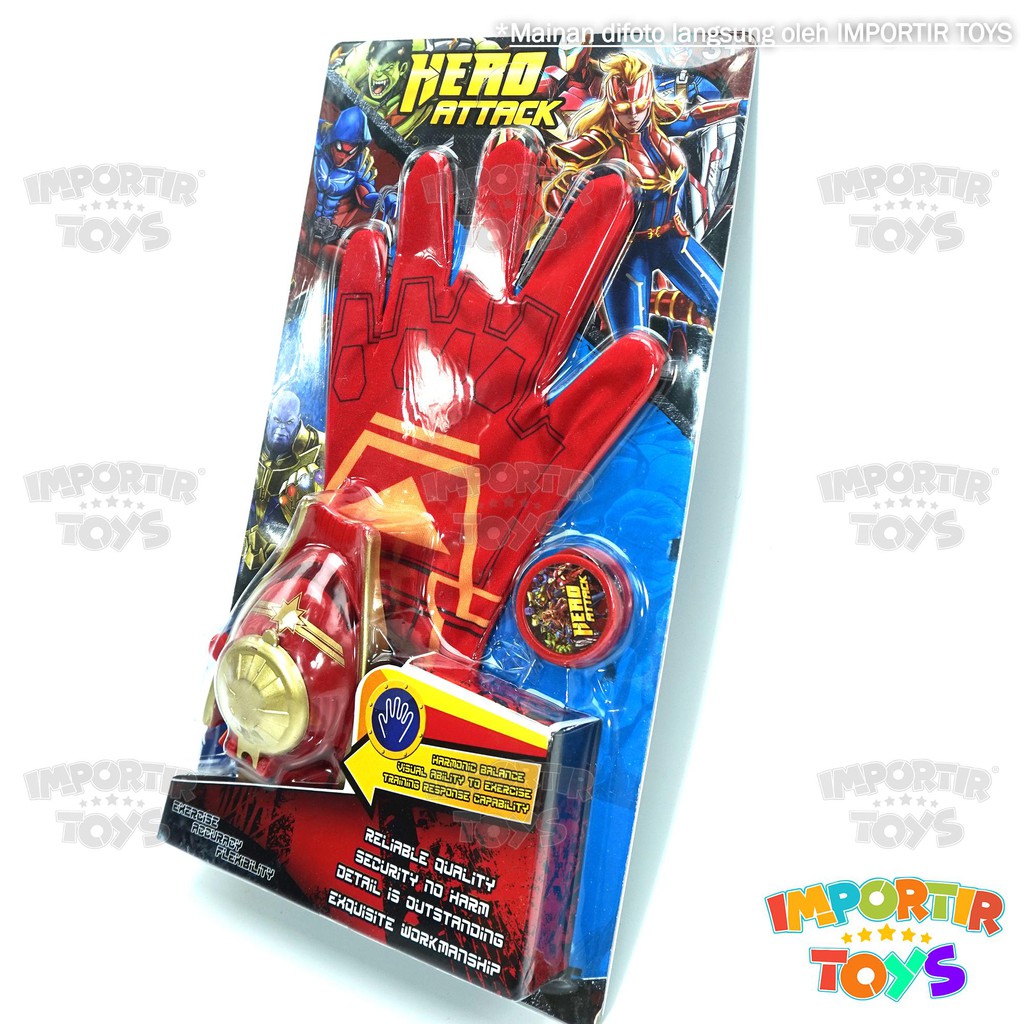 Sarung Tangan IRON MAN AVENGERS (Pistol Disk Terbang) Lampu dan Musik Mainan Anak