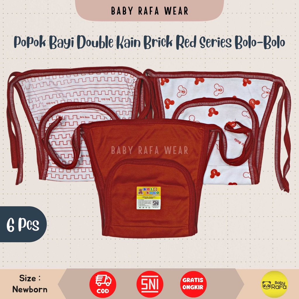 Serian Merah Bata - 12 pcs / 6 pcs Popok Bayi Double Kain BRICK RED SERIES merk SNI Bolo - Bolo / Popok Double Kain Serian Merah Bata