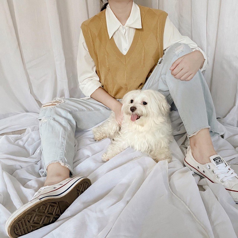 oversized brown argyle vest