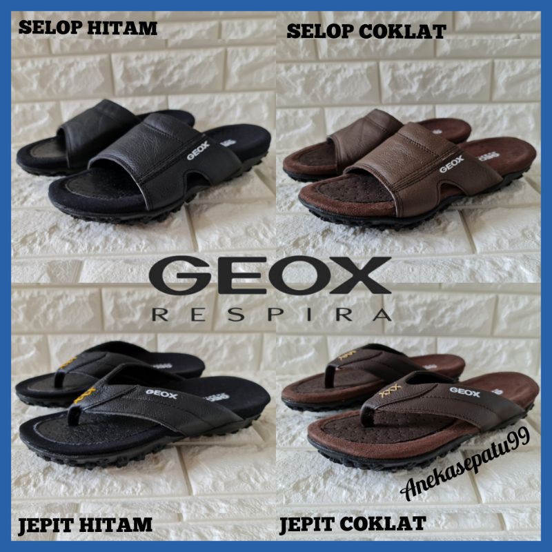 Sandal Pria Kulit Asli Selop dan Sandal Jepit / Sendal Lebaran Cowok / Sendal Laki-Laki Santai dan Formal Geox_Asli Kulit