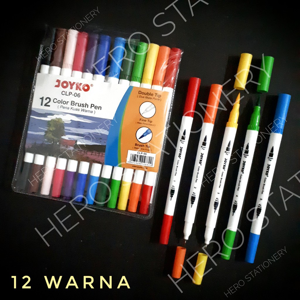 

Pen gel kuas color brush pen joyko set 12 warna CLP-06