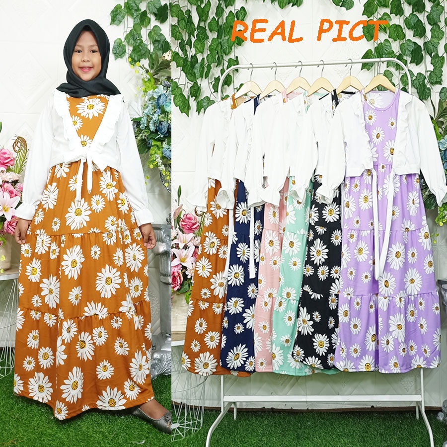 DRESS BUNGA ROMPI PUTIH ANAK 3-12tahun GL FASHION