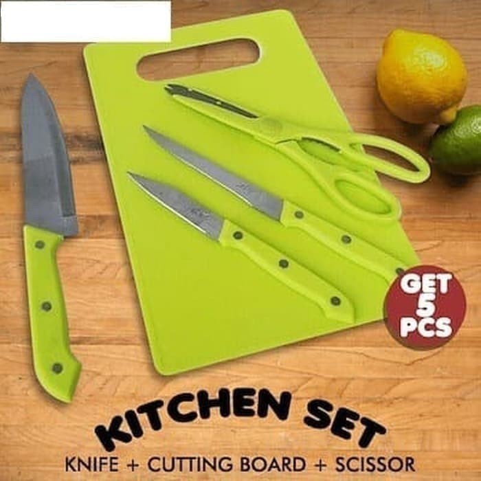 Pisau Set Talenan 5 in 1 Stainless / Set Pisau Gunting Talenan Dapur / Knife Set 5in1