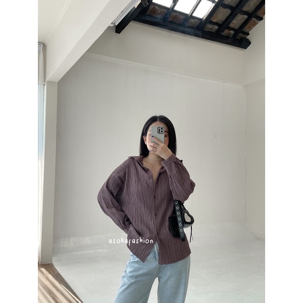 ASOKA LUNA SHIRT 441 | Kemeja Oversize Wanita Polos Bertekstur