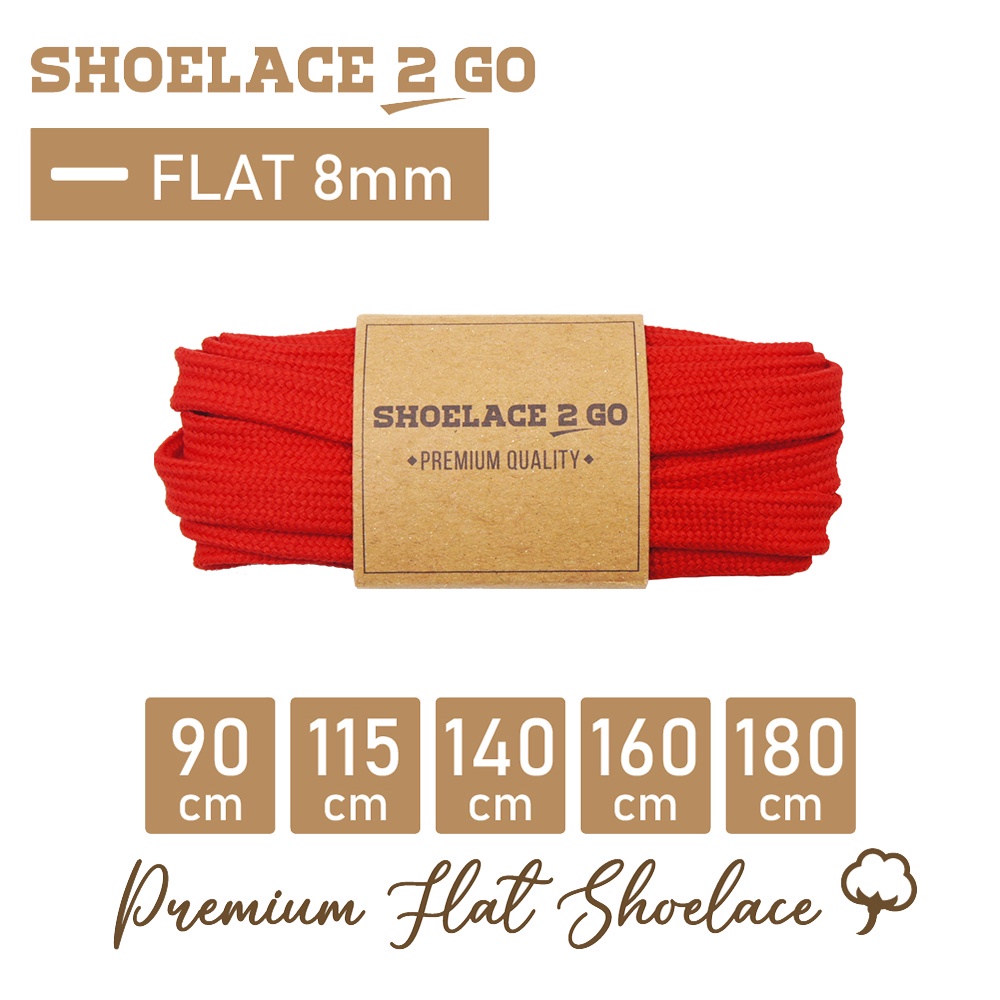 SHOELACE 2 GO PREMIUM TALI SEPATU GEPENG PIPIH FLAT - SF8 - F1 - RED - 8MM