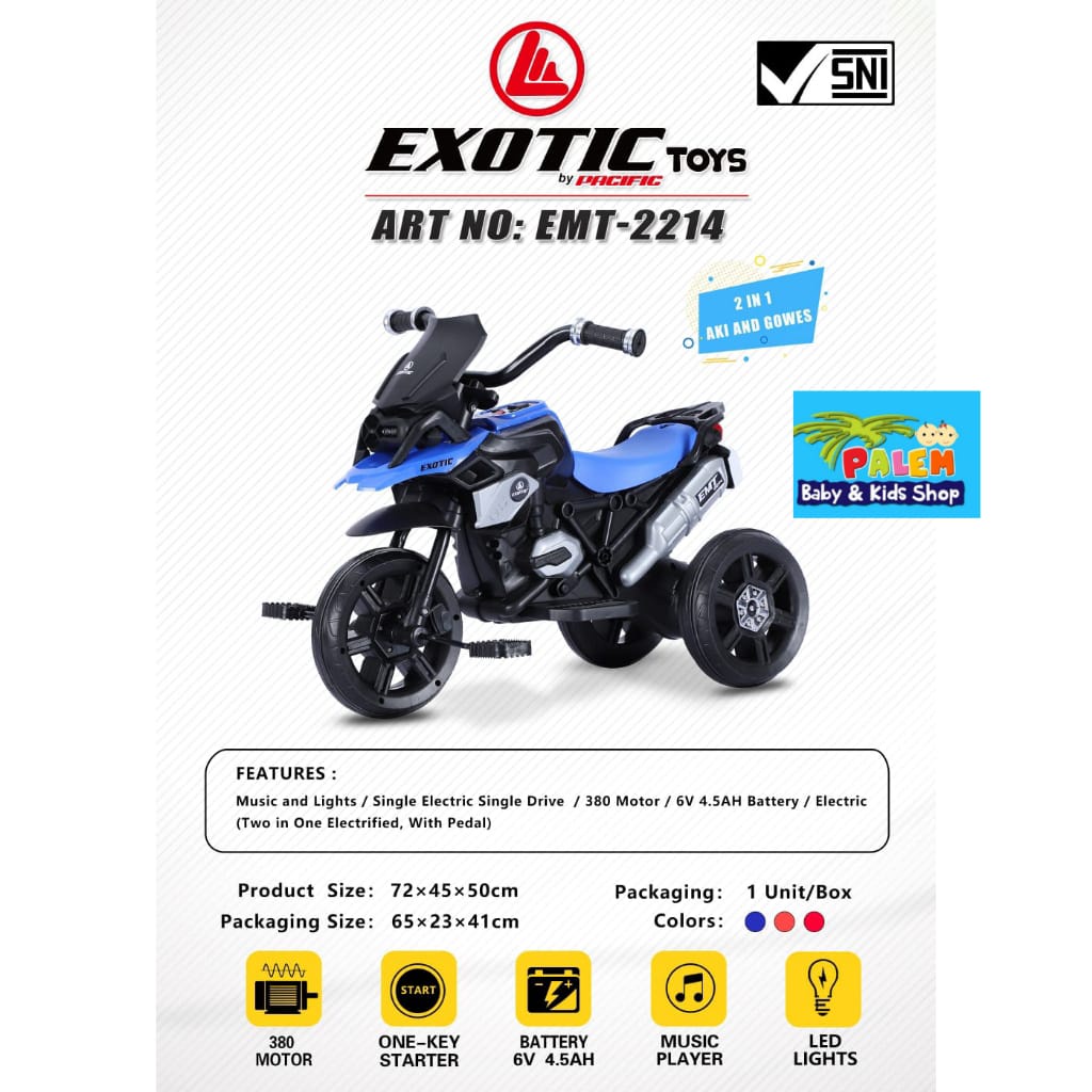 Sepeda Motor Aki dan Gowes 2IN1 (2 Fungsi) Roda 3 EMT 2214 &amp; EMT-2234