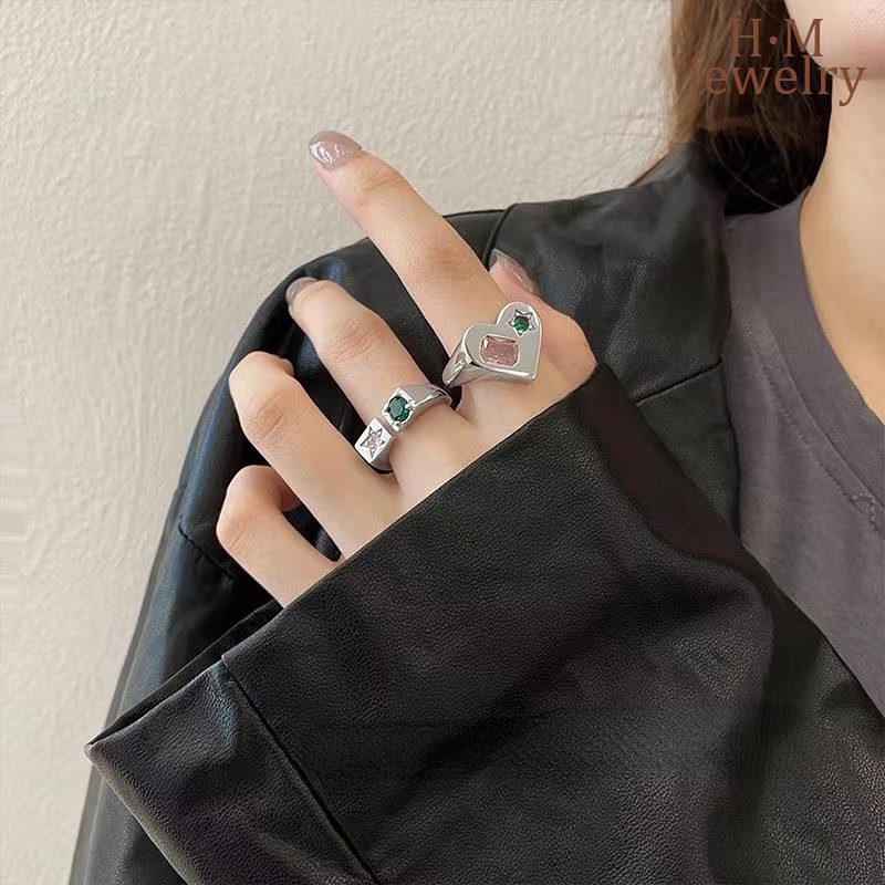 Set Cincin Inlaid Emerald Bahan S925 Silver