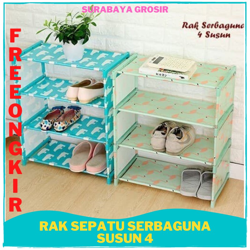 TERLARIS Rak Sepatu Portable 4 Susun Sandal Tempat Buku Book Rack Interior Home Surabaya Grosir