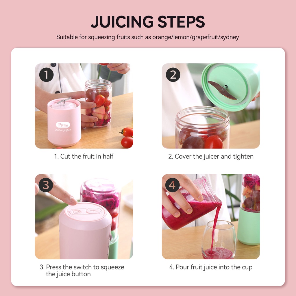 Perfin PG03 Blender Portable Mini Juicer Pink