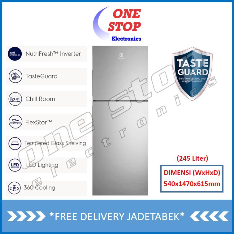 ELECTROLUX ETB2502H-A Kulkas 2 Pintu Inverter NutriFresh® 245L ETB 2502 H-A