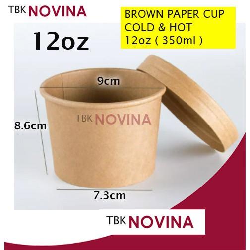 [25PCS] Paper Cup 12 oz + Tutup Gelas Es Krim Brown Paper Cup ( Bisa untuk Panas &amp; Dingin) Belum Ada Penilaian 0 Terjual