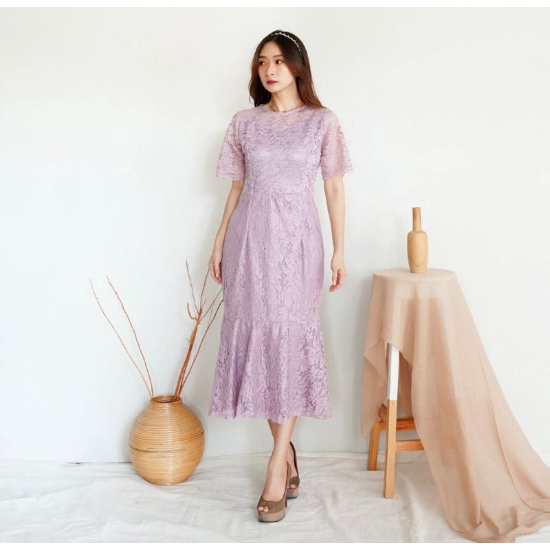 Dress brokat duyung / dress mewah / dress modern / dress natal dan tahun baru / dress lengan pendek