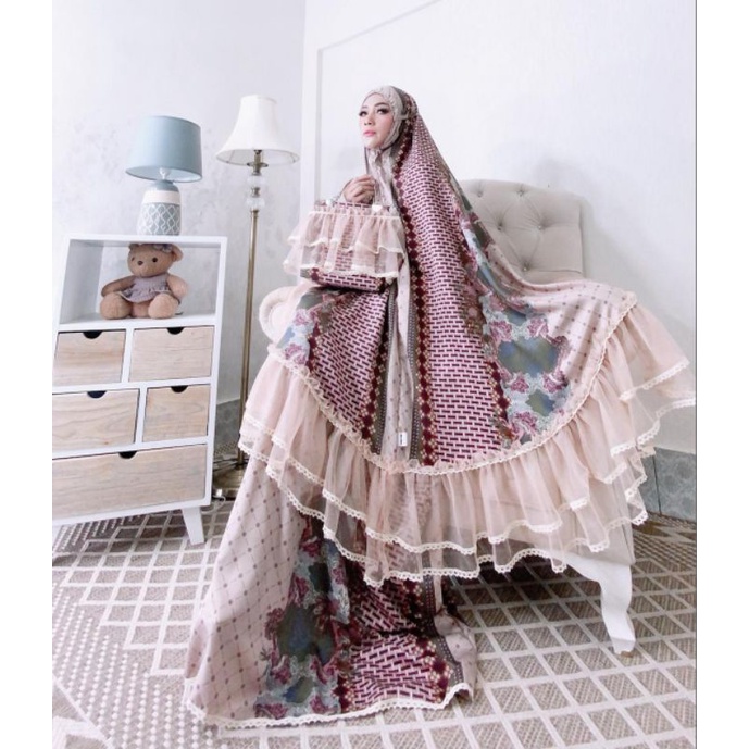 Mukena Dior Bhn armany Dior silk (ori Dior )Mix renda twotone mix tile polos pke renda kipasUkuran j