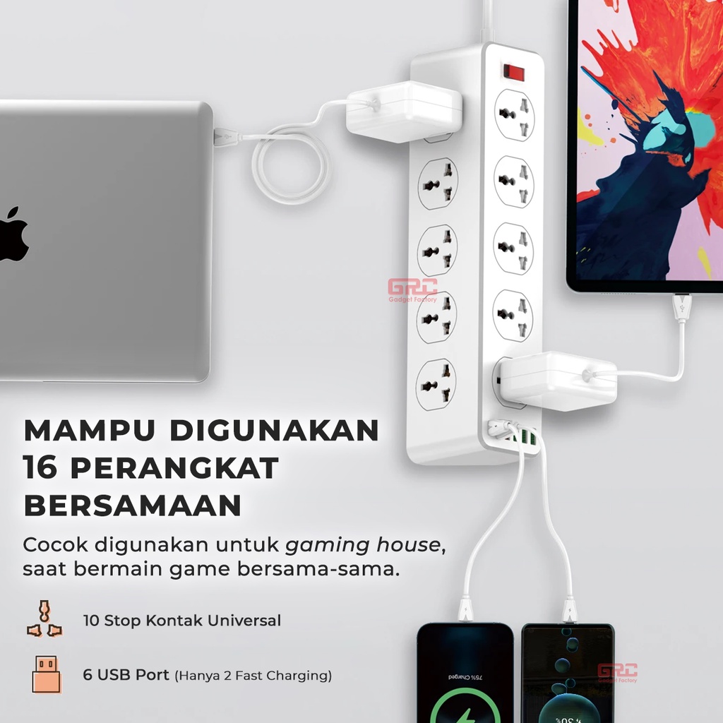 Stop Kontak Universal 10 Lubang USB PD Power Socket Colokan Listrik