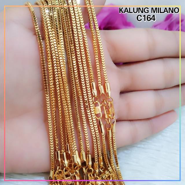 Milano polos kalung wanita tanpa liontin dewasa perhiasan lapis emas gold C164