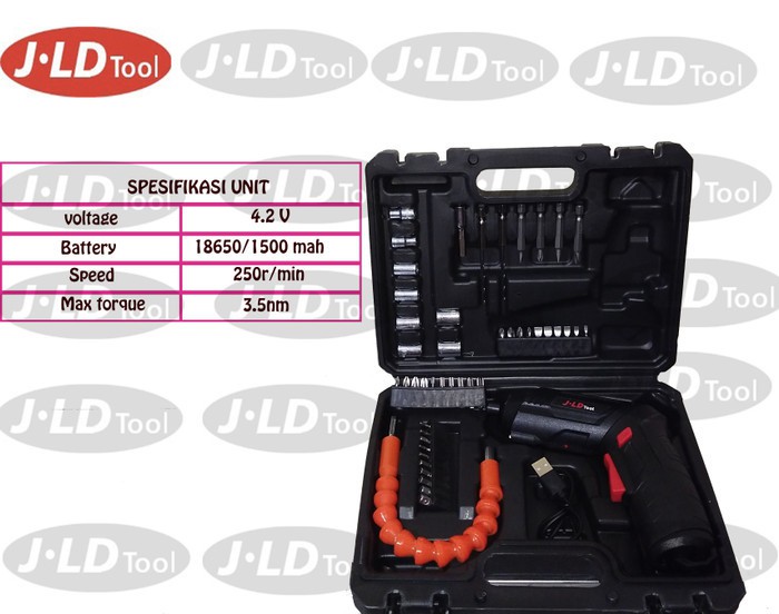 JLD Cordless 4.2 Volt Screwdriver Full Toolkit Bor Obeng Baterai