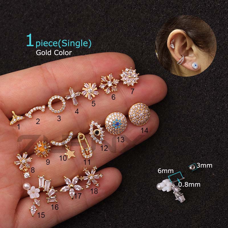 1piece Fish Tail Daith Helix Piercing Cartilage Tragus Earrings Stainless Steel 20G Gold Rose Gold