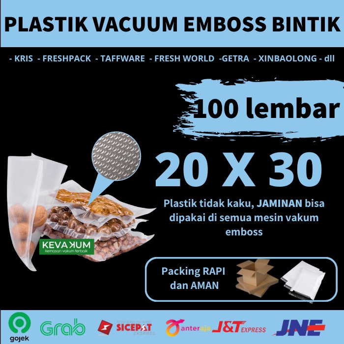 PLASTIK VAKUM EMBOS 20X30 ISI 100 LEMBAR PLASTIK VACUM MAKANAN