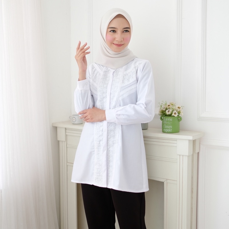 Seenaoutfit - Dissa Atasan Baju Blouse Putih Wanita Kerja Kantoran PNS GURU ASN Muslim Terlaris Jumb