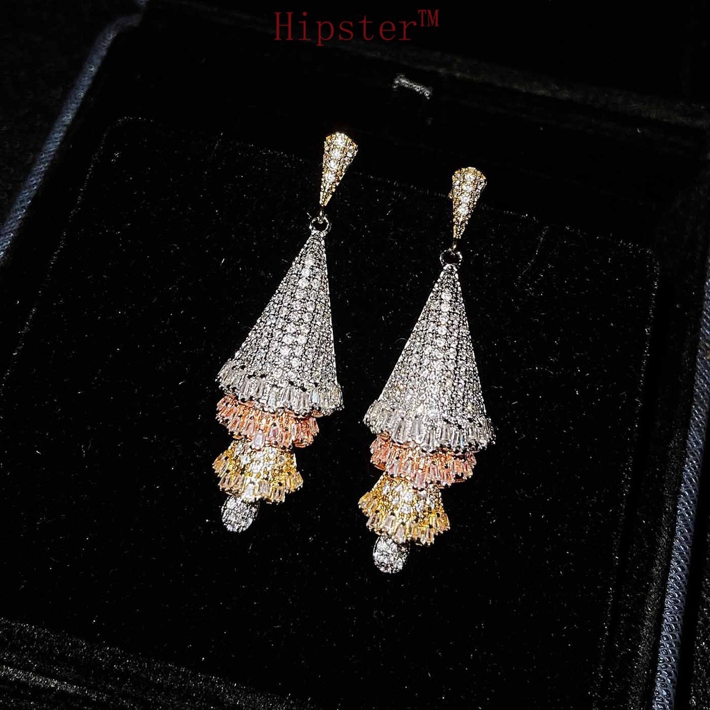 Hot Sale Design Luxury Micro Inlaid Zircon Three-Color Three-Dimensional Skirt Earrings