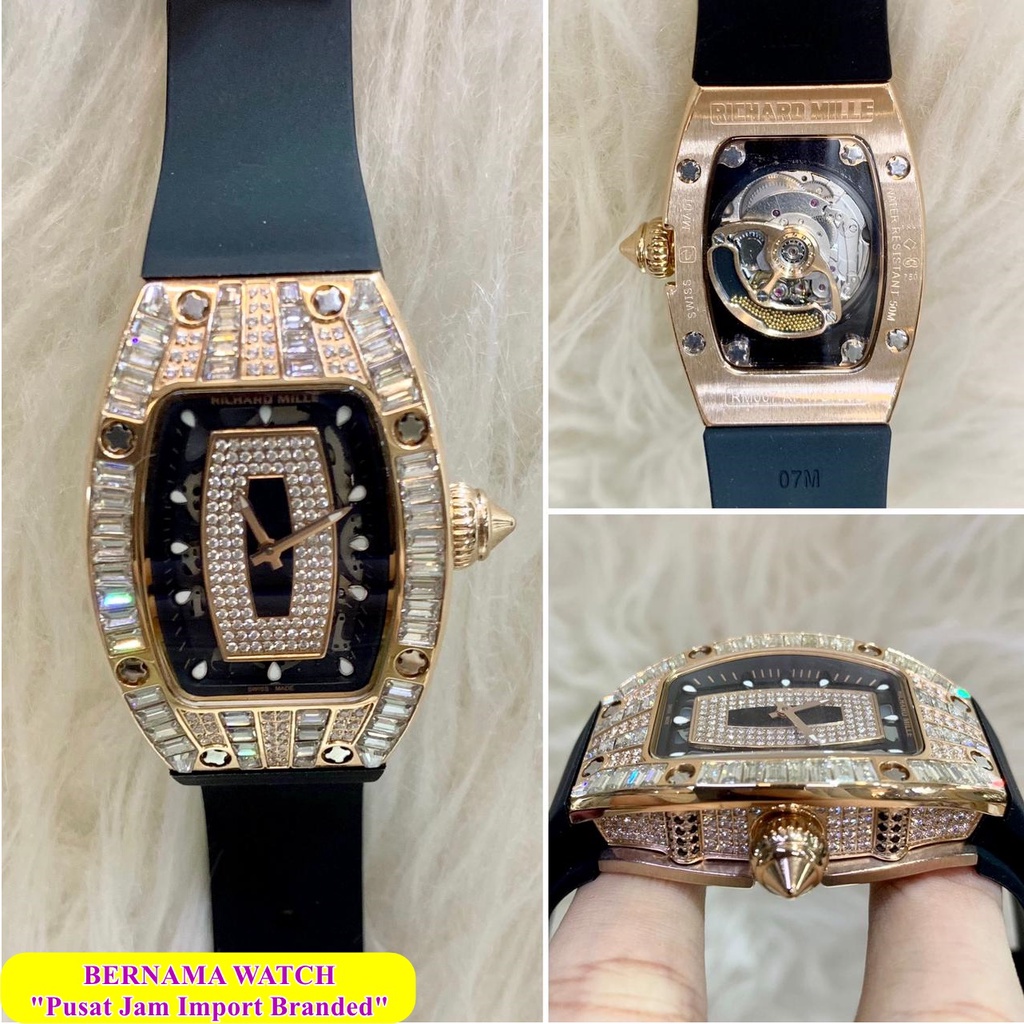 BIG SALE  JAM TANGAN BRANDED R1CH4D M1LL3 RM007-01 DIAMOND LADY SWISS ETA MATIC JAM TANGAN IMPORT TE