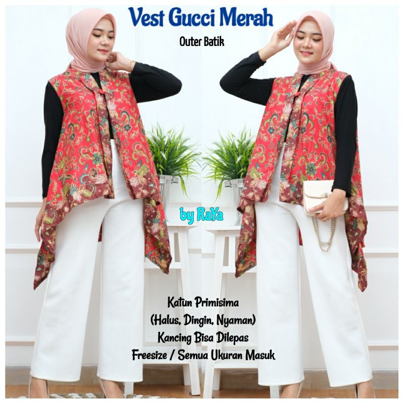 Outer Batik Wanita Baju Kekinian Vest Gucci Merah
