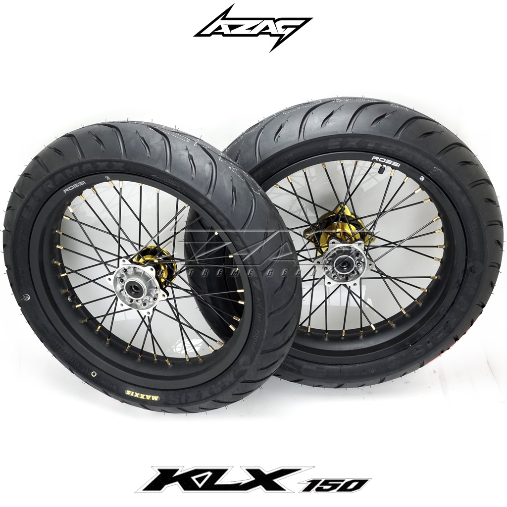 BAN SET SUPERMOTO KLX DTRACKER 150 TROMOL BLACK GOLD BAN MAXXIS