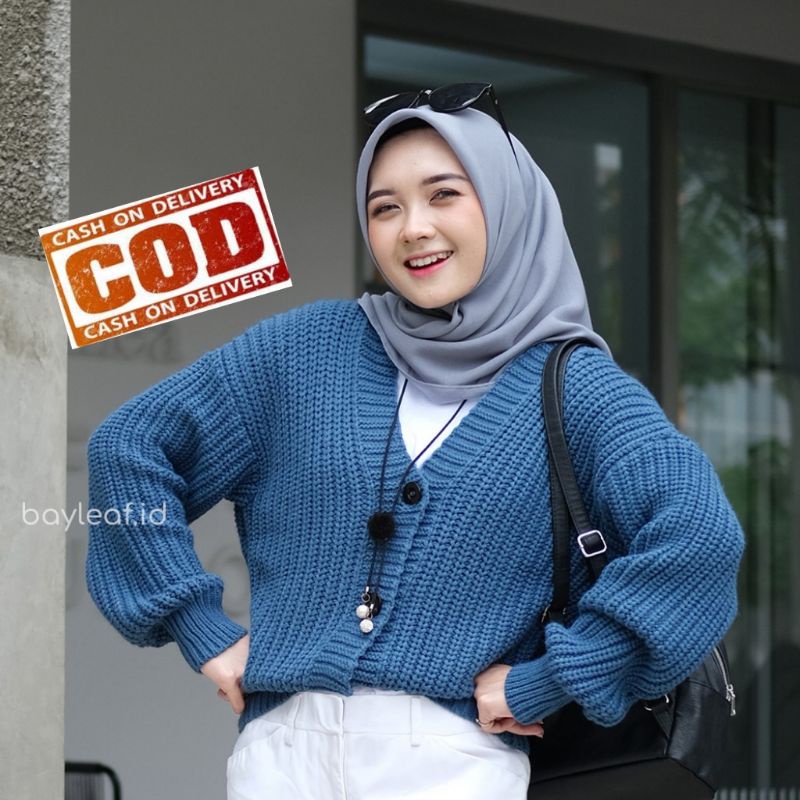 Cardigan Rajut OVERSIZE  CROP 7GET-Blue denim