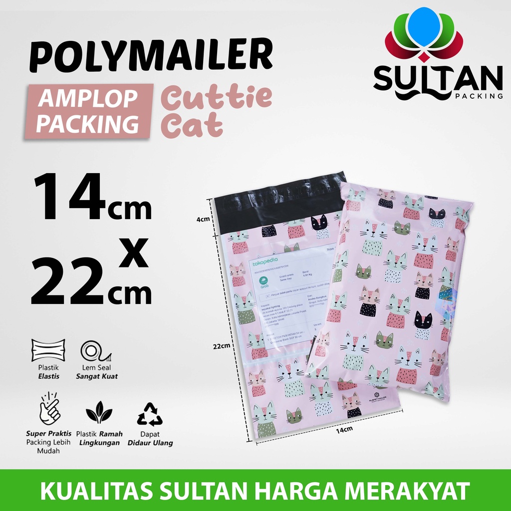 

Polymailer Polimailer 14cm x 22cm Amplop Plastik Packing Motif Cat Rusfet / Satuan