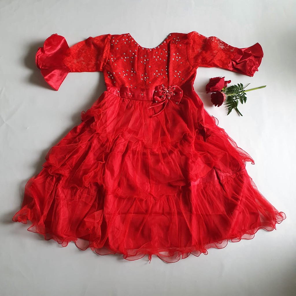 Dress IMLEK Anak Merah  2 Tahun 10 tahun Cheongsam Gaun Anak Merah Perempuan Import VW03