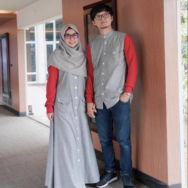 Baju muslim couple lucu &amp; murah | Dress dan Koko Aufia 02 Elbina Hijab, Set Couple Murah xs, xl, xxl