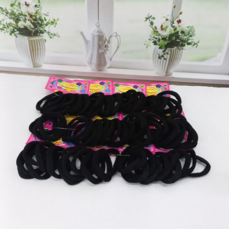 Ikat Rambut Hitam Elastis Isi 72Pcs Kunciran Woll Kunciran Polos Grosir