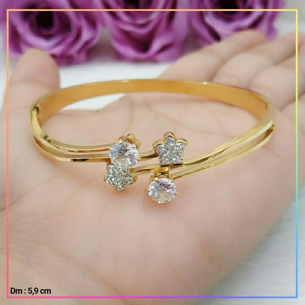 Gelang titanium/stainless steel Gelang Bangle Mata Bulat Bunga Perhiasan Anti Karat GT 117