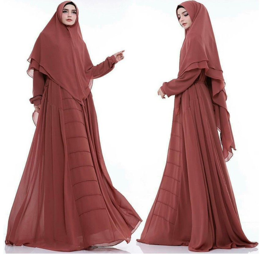 Hot Sale [Syari Yurita Bata SW] gamis wanita peach diamond merah bata