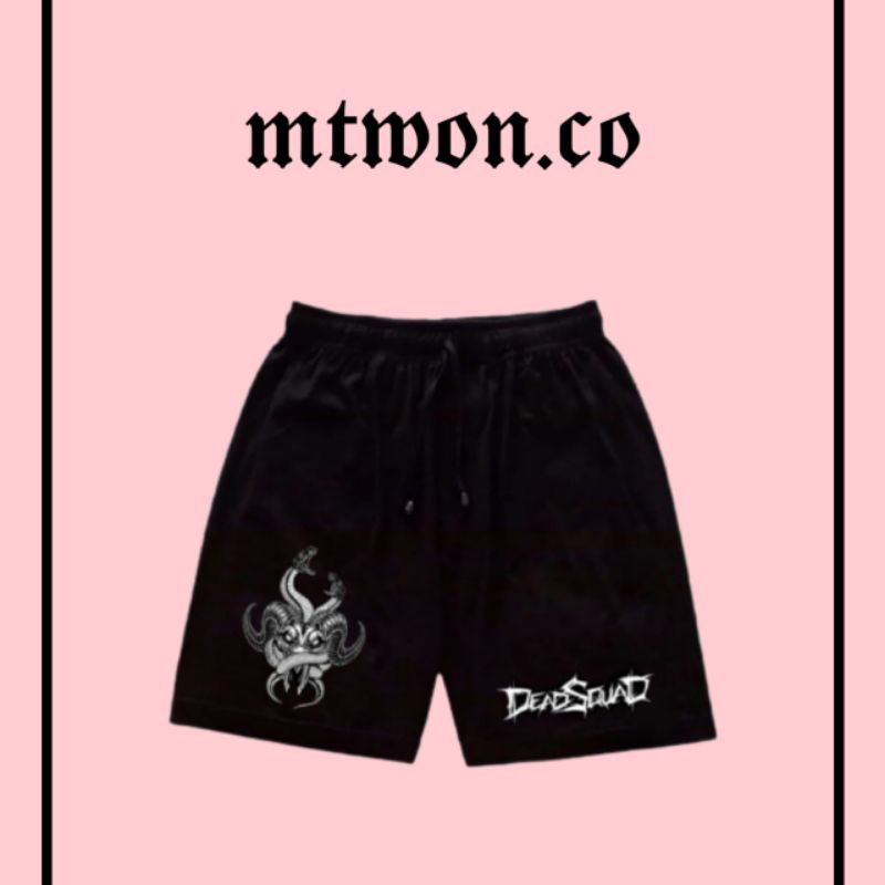 CELANA PENDEK BAND DEADSQUAD ROCK METAL PUNK HITAM MOTIF BOXER SHORTPANTS DISTRO PRIA WANITA DEWASA 