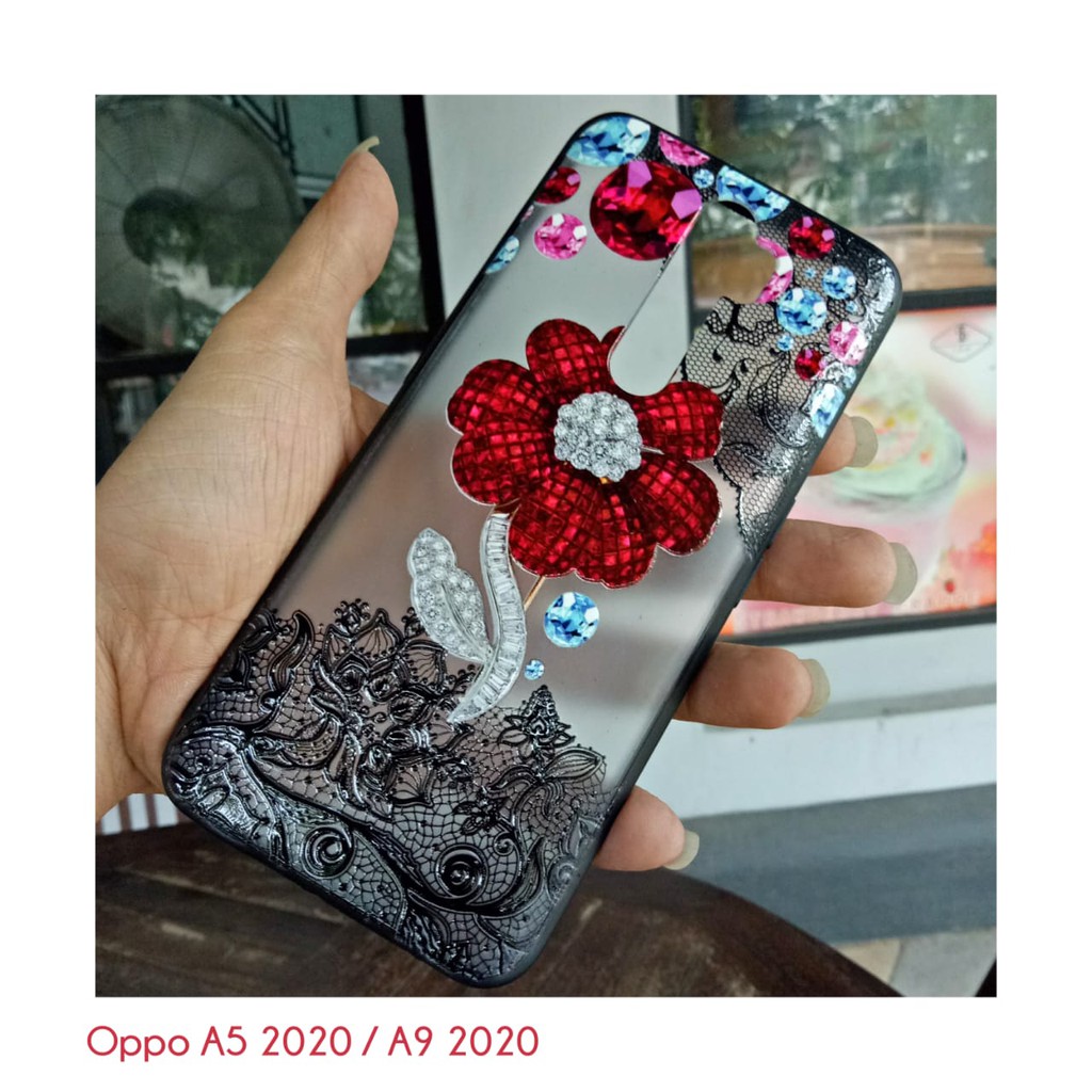 Case Oppo A5 2020 A9 2020 Henna Flower 3D Akrilik Gambar Timbul Kualitas Premium