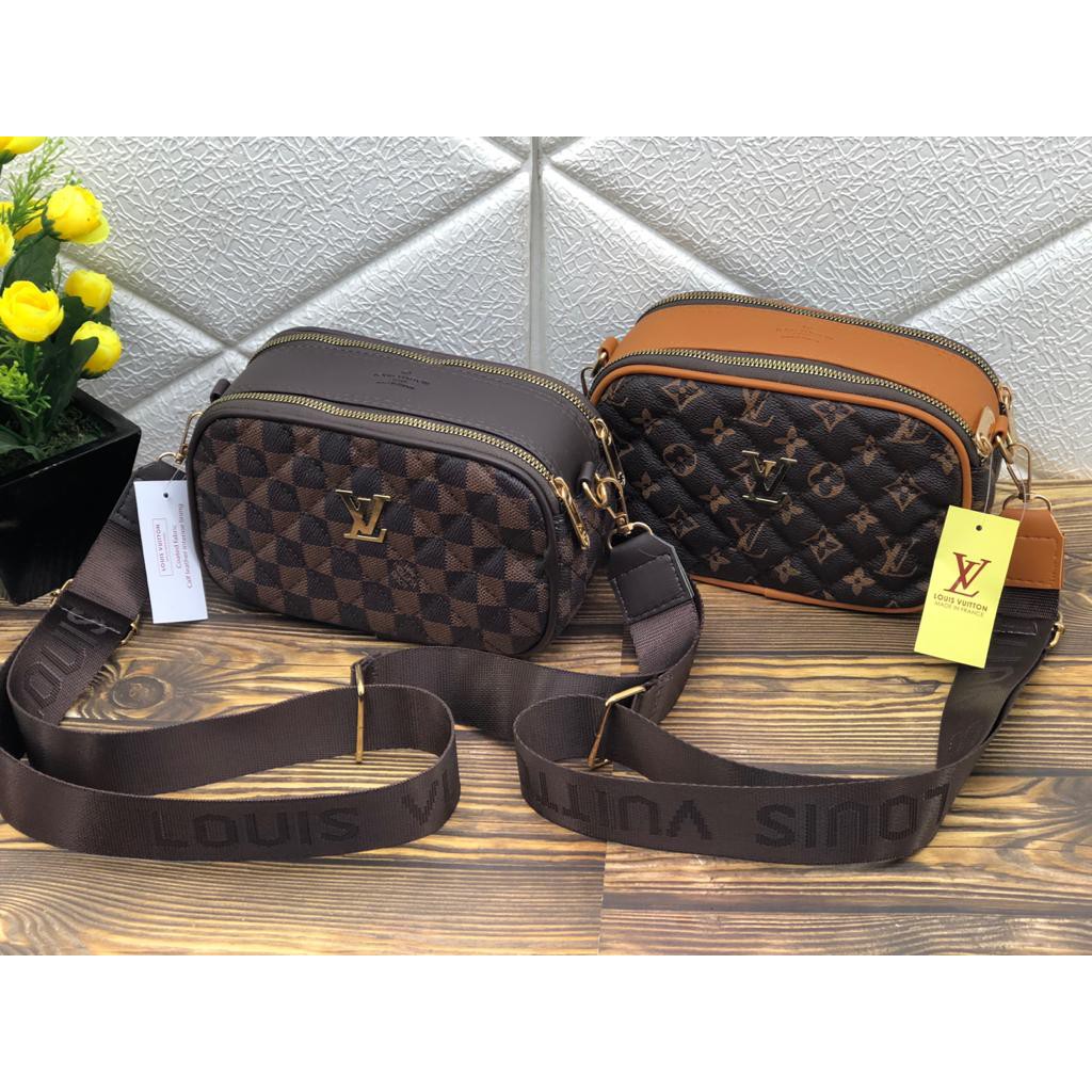 TAS WANITA SELEMPANG LV SNAPSHOT 2RUANG LV BORDIR SLING BAG IMPORT BATAM