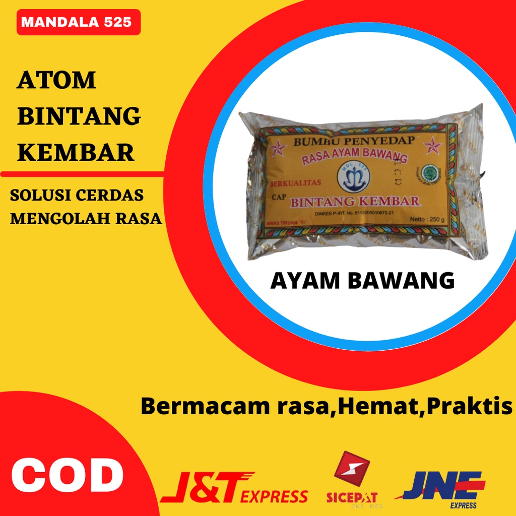 

Bumbu Dapur dan Tabur Penyedap Rasa Atom Bintang Kembar Rasa Ayam Bawang Kemasan 250 Gram