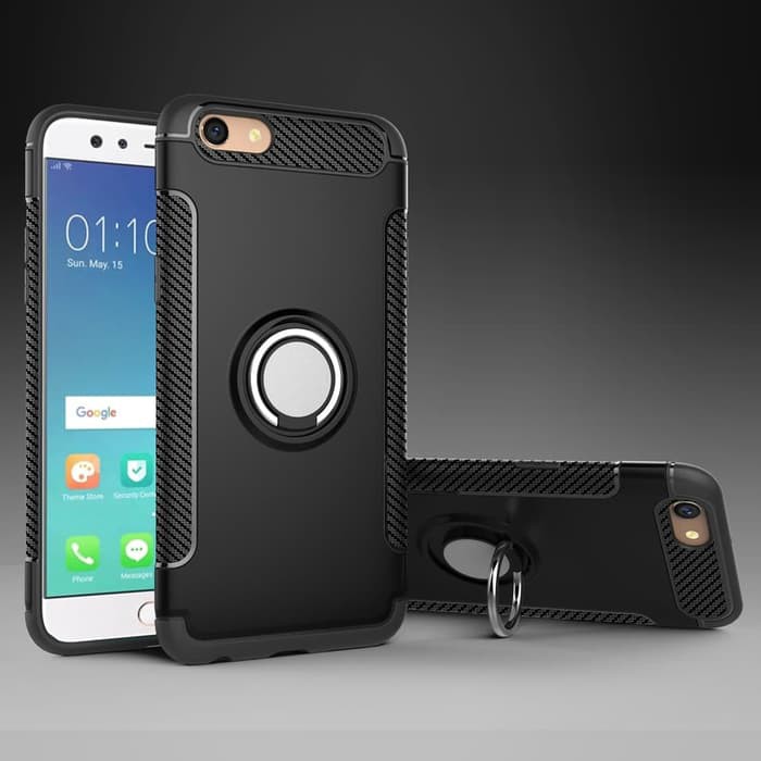 Case Oppo F3+ F3 Plus Prime Ultimate Carbon Ring Kickstand