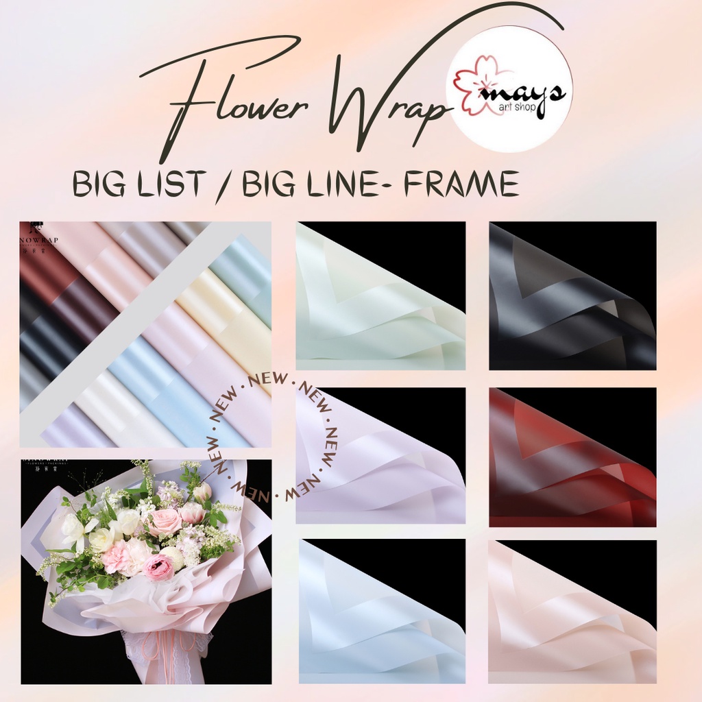 

[5 Lembar] Kertas Flower Wrapping - Flower Wrap Paper Cellophane Bunga Big Line / Frame List Waterproof Set Isi 5 - Korea Style Bouquet Bucket Buket Pembungkus Bungkus Kado PPPQ 58 x 58 cm Murah