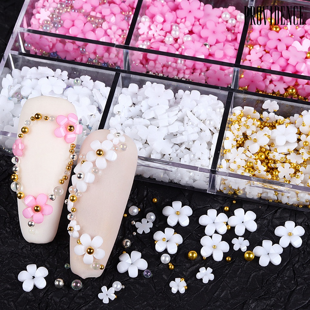 Providence 6 Sekat / Set Hiasan Kuku Bentuk Bunga Bahan Resin Untuk Aksesoris Nail Art / Manicure