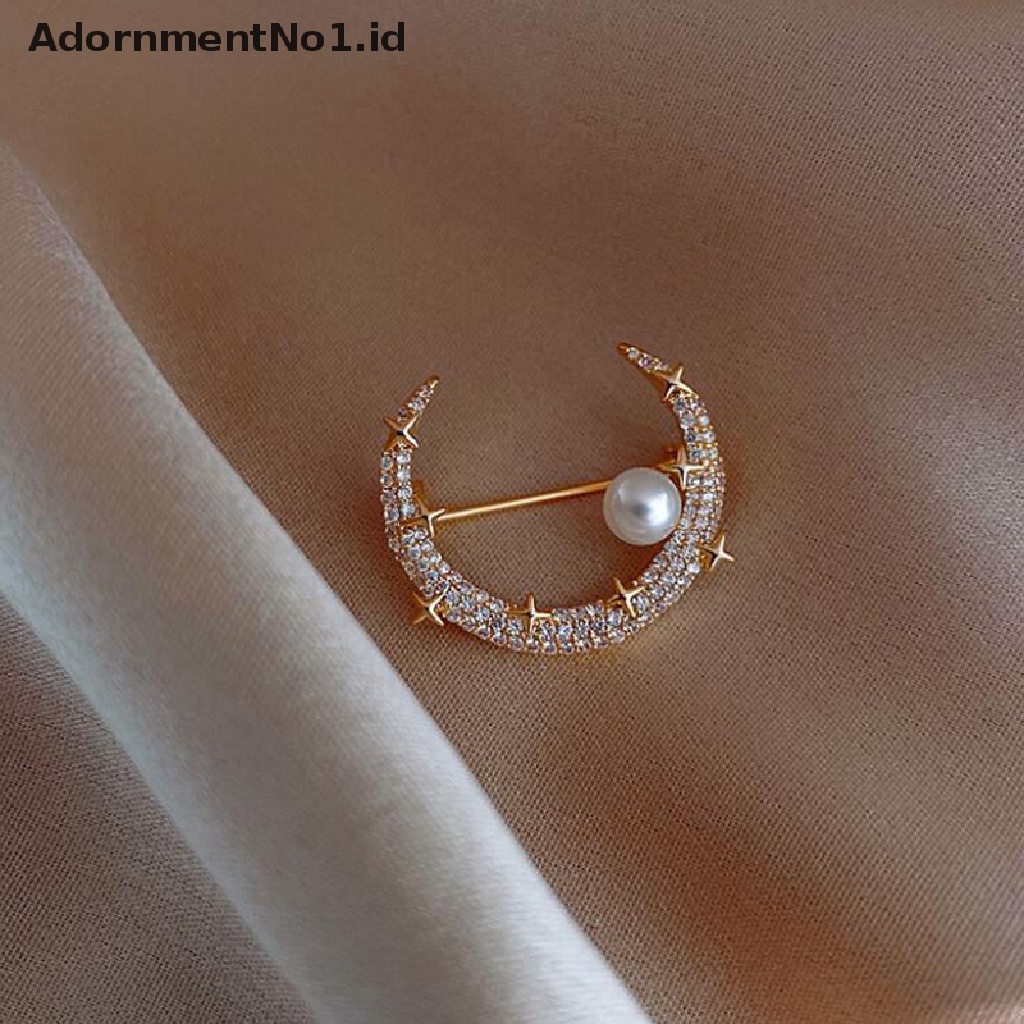 (AdornmentNo1) Pin Bros Bulan Bintang Hiasan Mutiara Imitasi