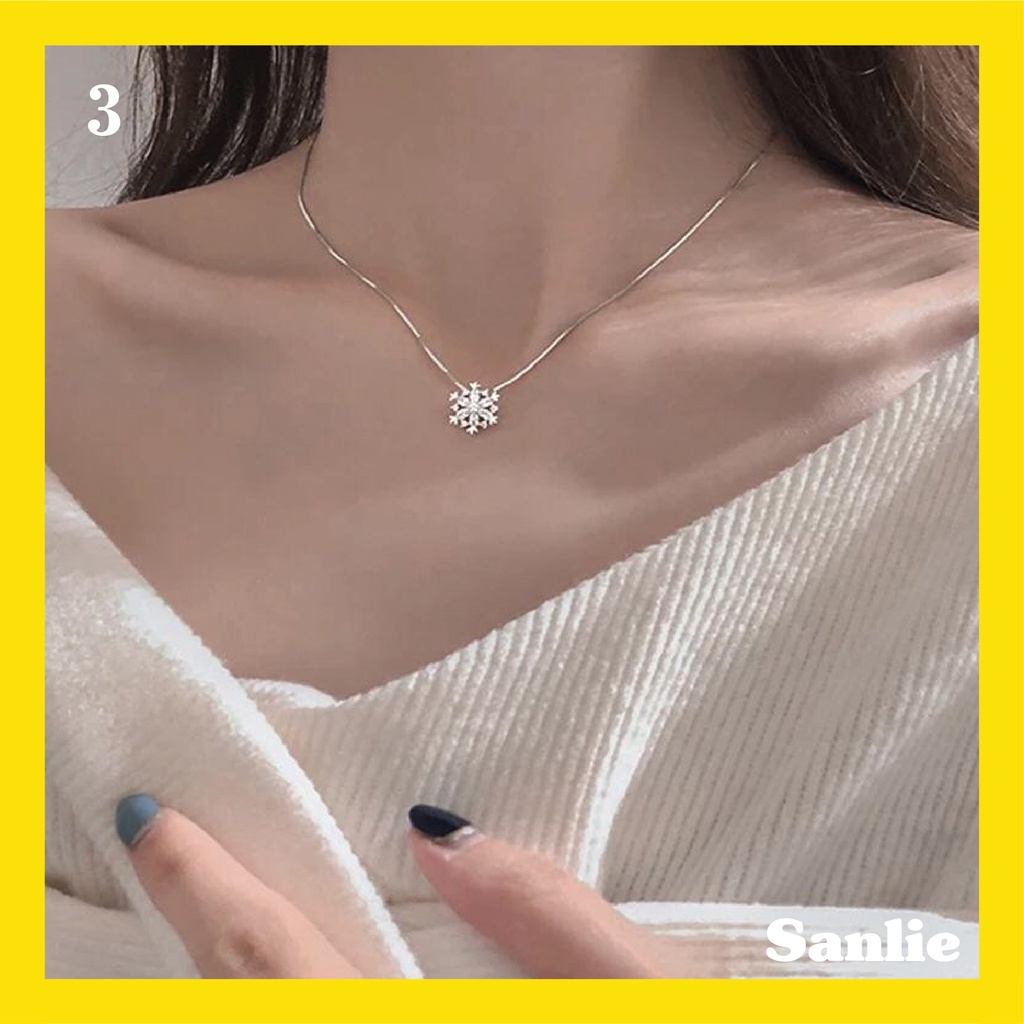 Sanlie Kalung Titanium Wanita Korea  Kalung Liontin Fashion Murah Model Butiran Salju 3