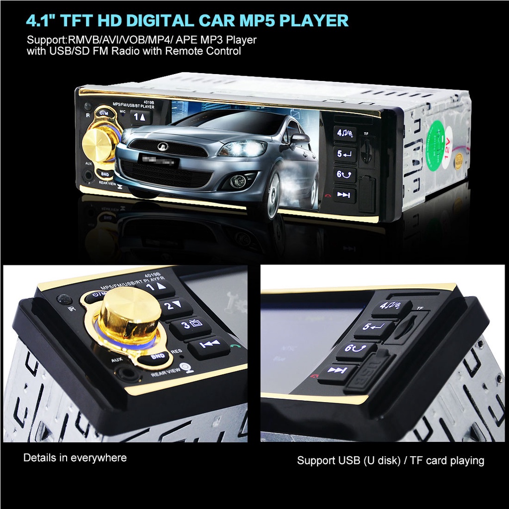 AMPrime Tape Audio Mobil Bluetooth Plus Camera Parkir MP4 Video Player MP3 MP5 Remote Kemudi Radio FM Radio 12V 4.1 Inch Autoradio HD Bluetooth Auto Car Stereo MP3 MP4 Radio FM MP5 Video Player Support AUX Input Support Hands-free Calls