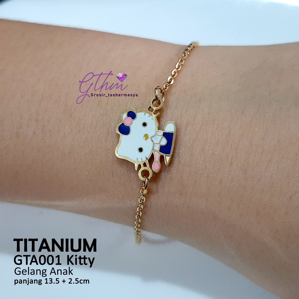 Gelang tangan anak titanium kitty gta001 anti karat motif random